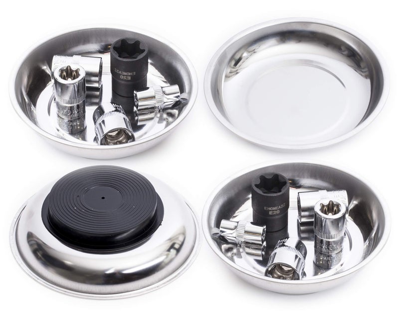 EHOMEA2Z Magnetic Bowl For Screws (4Pc),Magnetic Bowls For Holding Nuts and Bolts, Small Parts,Pins,Tools,Plate,Dish,Set,Tray,Round (4") - Image 1